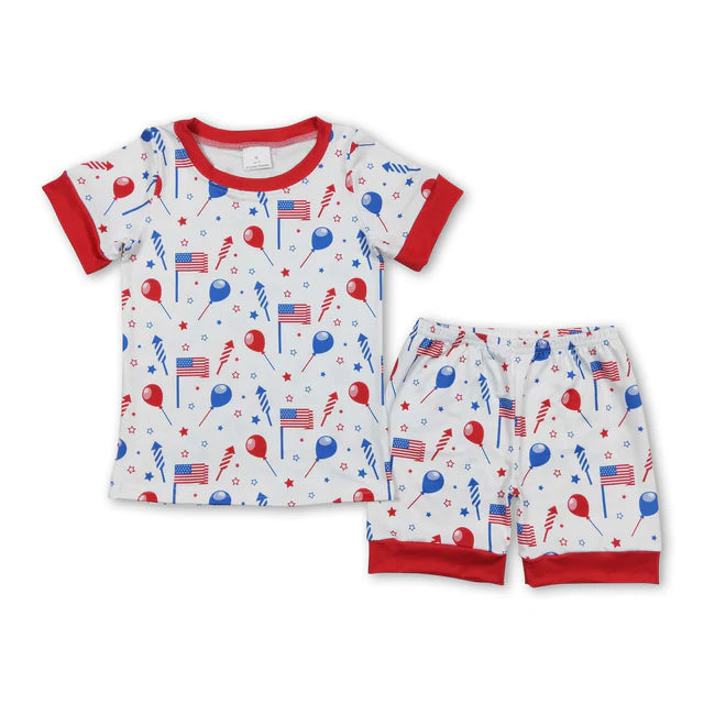 RTS Sibling Short sleeves balloon flag boys 4th of july pajamas