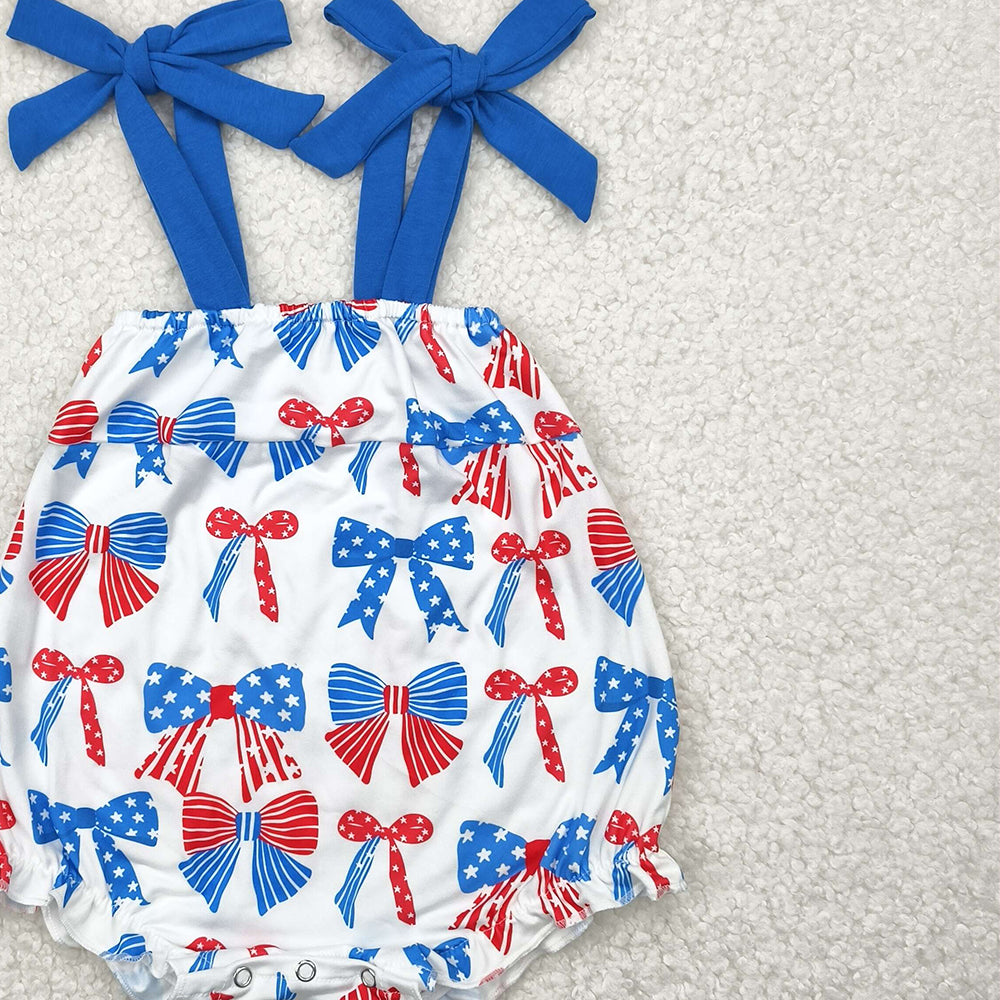8.25 SR2902 RTS NO MOQ Baby Girls Summer Rompers baby girl clothes bow suspender romper
