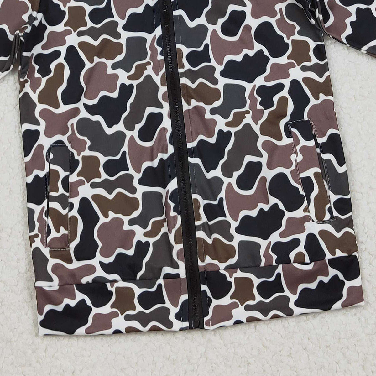 12.13 RTS NO MOQ (In stock)BT1382 Baby Boys Southern Dark Brown Camo Pockets Zipper Hoodie Jackets Top