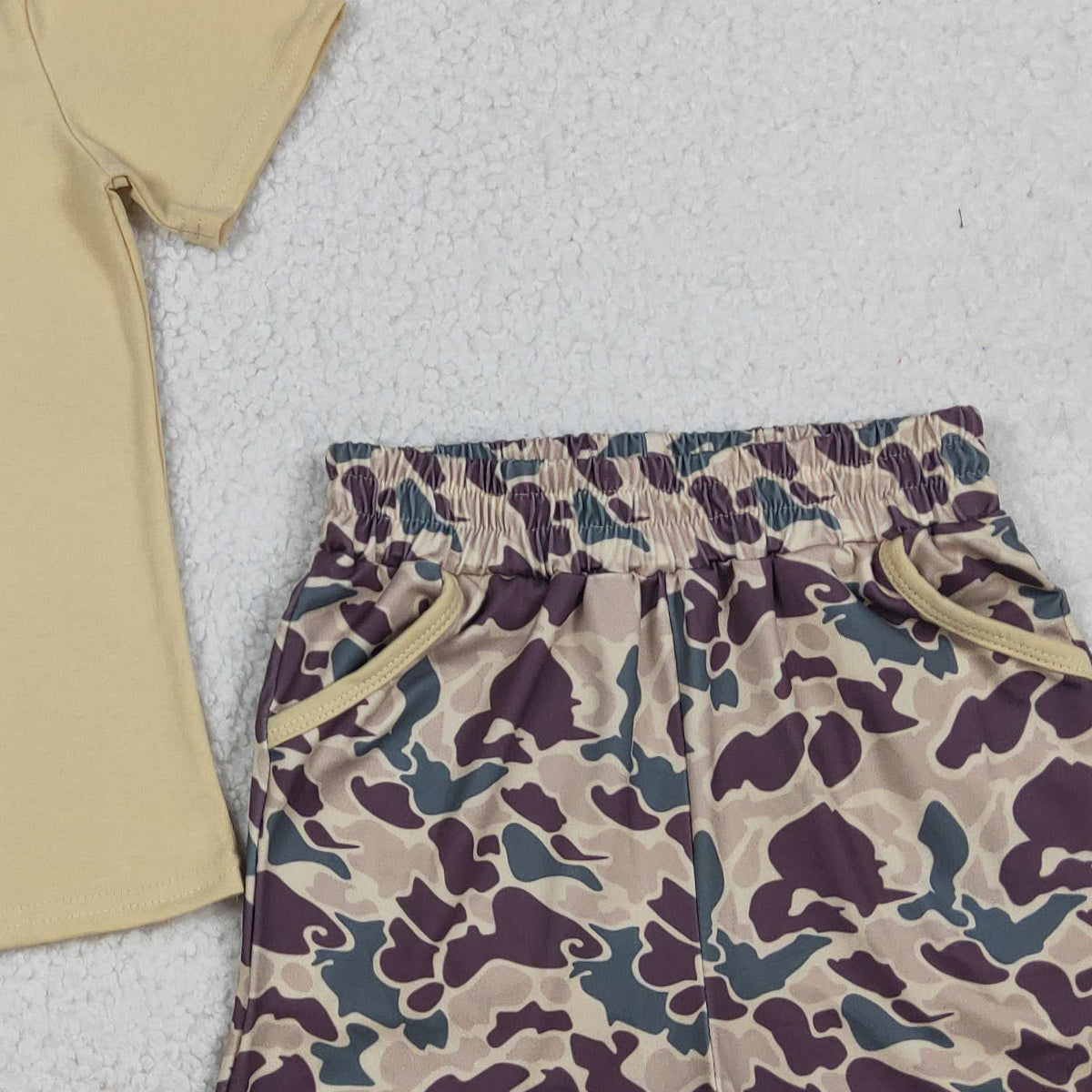 12.10 RTS NO MOQ (In stock)BSSO1577 Embroidery Country Boy Boots Top Camo Pockets Shorts Western Clothes Sets