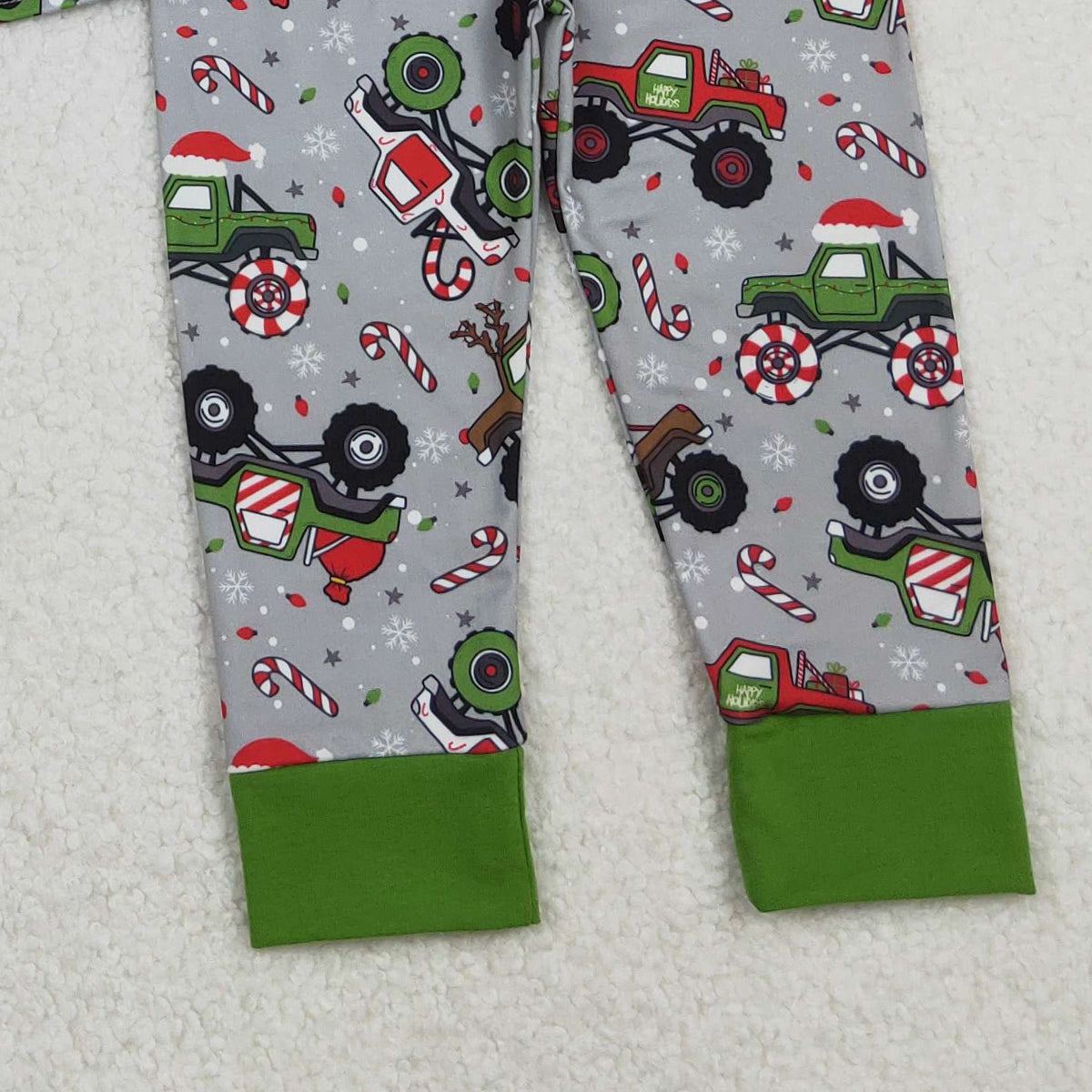 11.1 RTS NO MOQ (In stock)BLP1286 Baby Boys Winter Outfits Baby Boys Trucks Candy Cane Top Pants Christmas Pajamas Sets