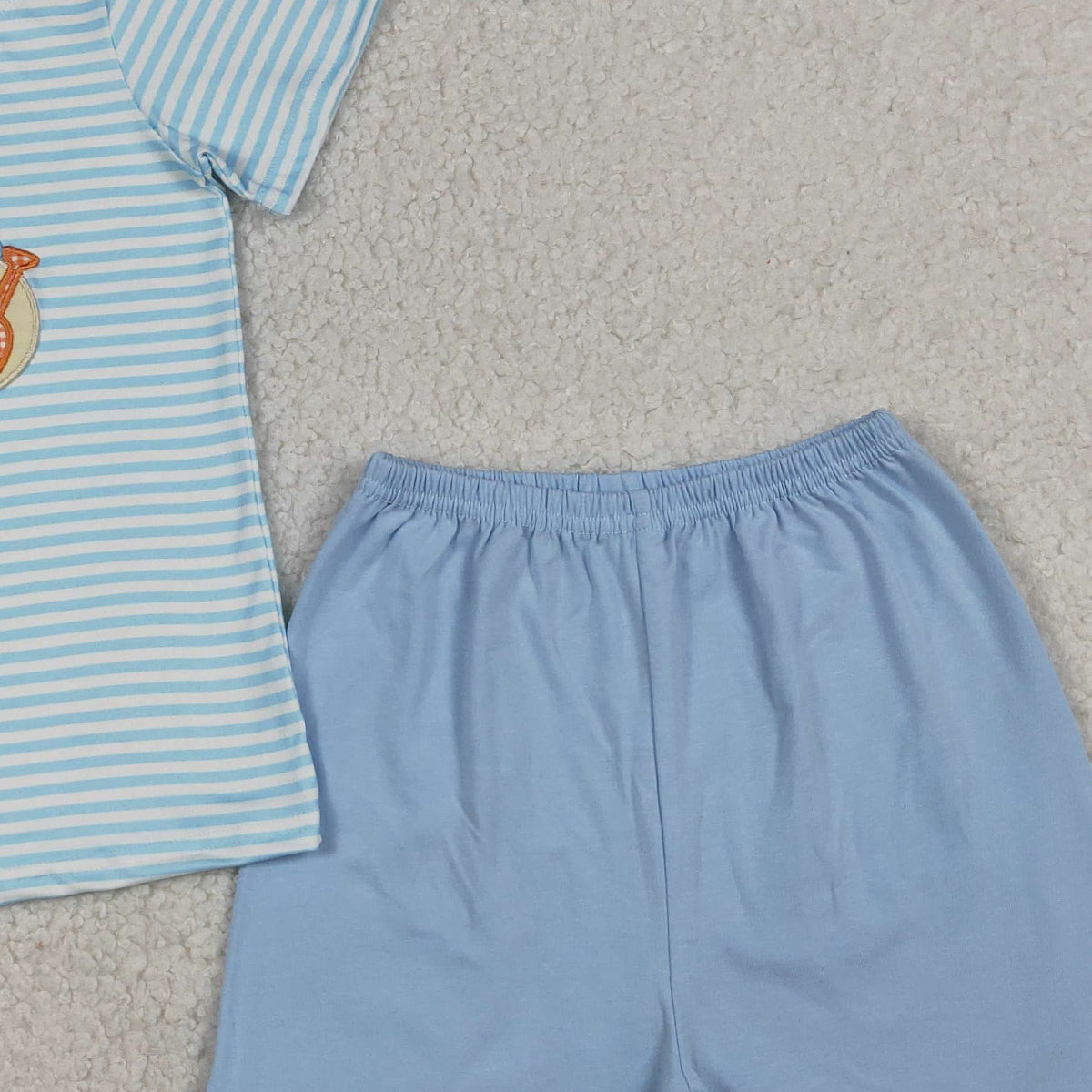4.7 BSSO1834 RTS NO MOQ (In stock )Embroidery Beach Baby Boys Blue Stripe Top Shorts Clothes