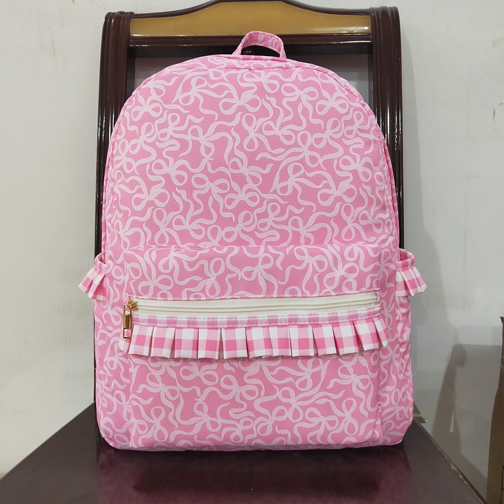 RTS NO MOQ (In stock)BA0308 Baby Bags Baby Girls Pink Bows Plaid Ruffle School Bags