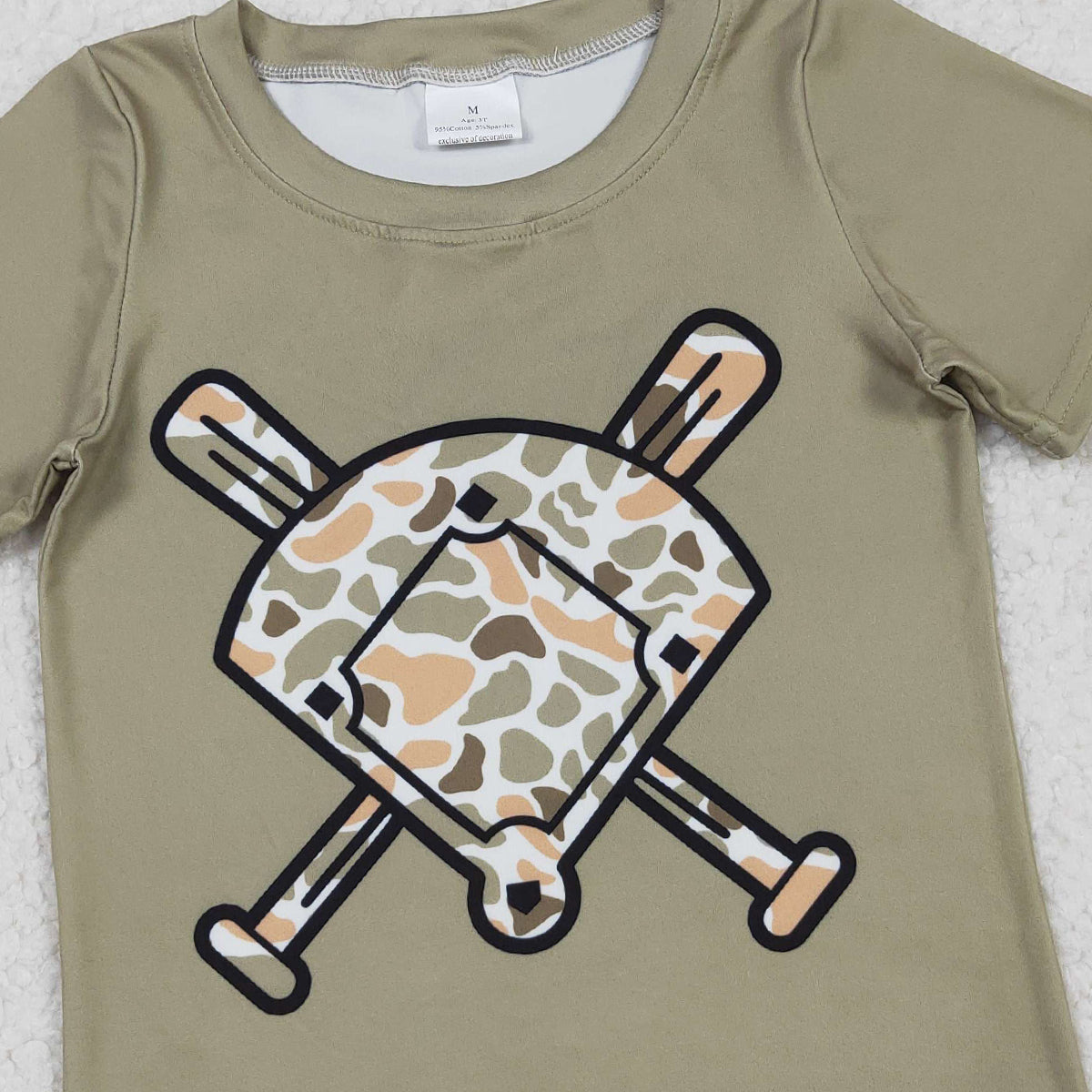11.19 RTS NO MOQ (In stock)BT1423 Baby Boys Short Sleeve Green Orange Camo Baseballs Team T-shirts Top
