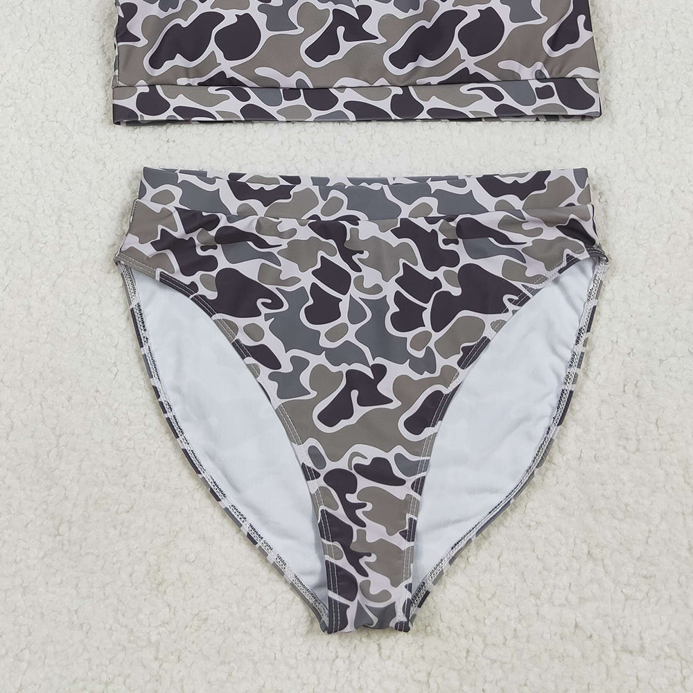 RTS NO MOQ (In stock) S0573+S0574 Adult Women's Swimsuit camo adult women summer swim top Bottomland camo adult women summer swim bottom