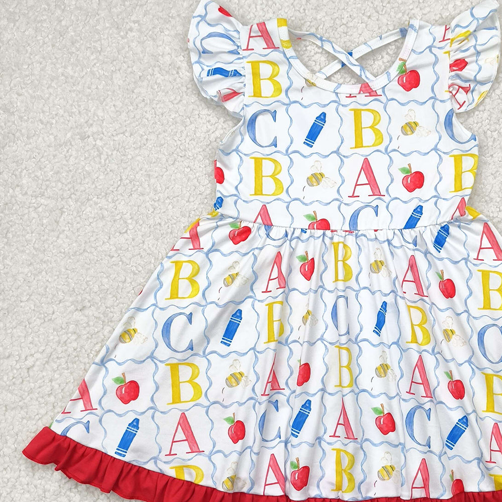 6.20 GSD2258 RTS NO MOQ Baby Girls Summer Dress baby girl clothes back to school flying sleeve dress
