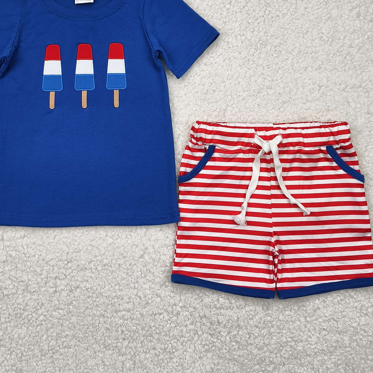 BSSO1250 RTS NO MOQ Baby Boys Summer Boys Outfits Embroidery Baby Boys 4th Of July Popstick Shirts Shorts Clothes Sets