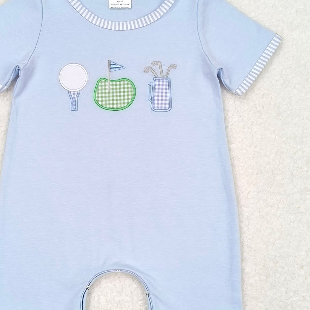 6.24 SR1216 RTS NO MOQ Light blue short sleeves golf baby boys romper