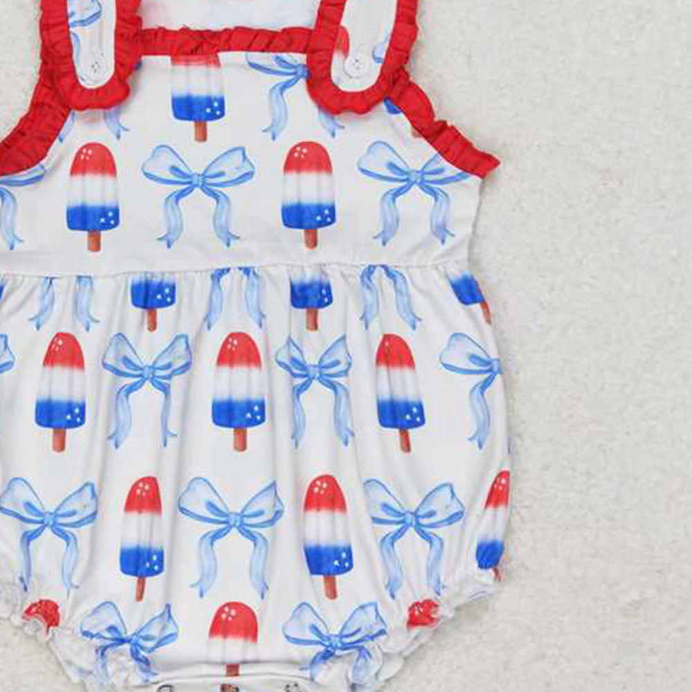 6.11 SR1551 RTS NO MOQ Baby Girls Summer Romper Baby GirlsJuly 4th Patriotic Popsicle Romper