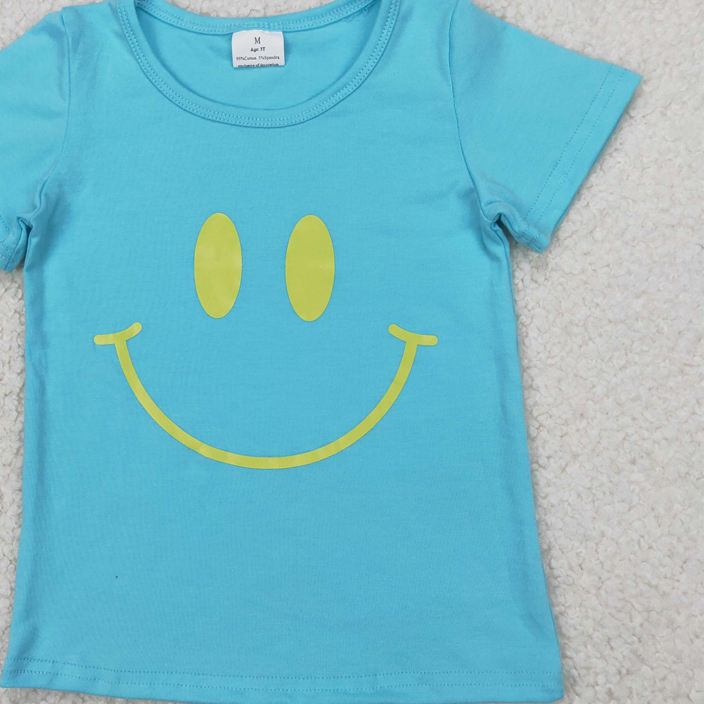 4.15 GT0960 RTS NO MOQ Baby Girls Summer Tops Aqua short sleeves smile girls summer shirt