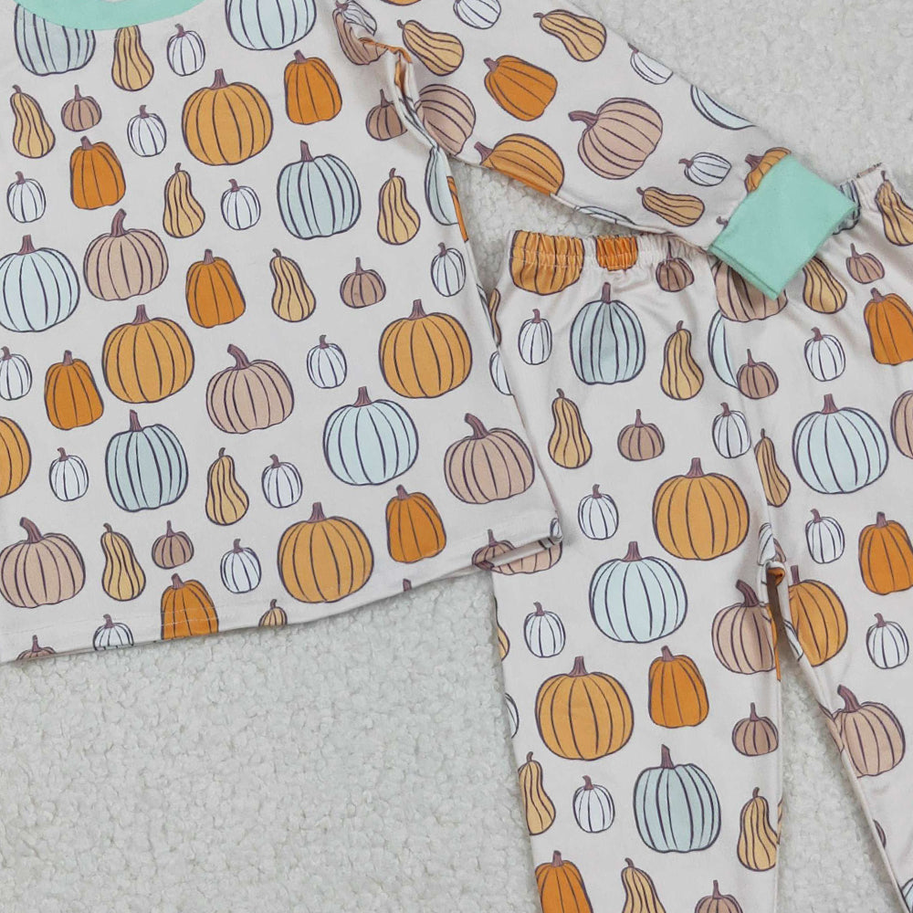 RTS NO MOQ (In stock)BLP1222 Baby Boys Winter Outfits Long Sleeve Pumpkin Pajamas Fall Comfortable Sleepwear