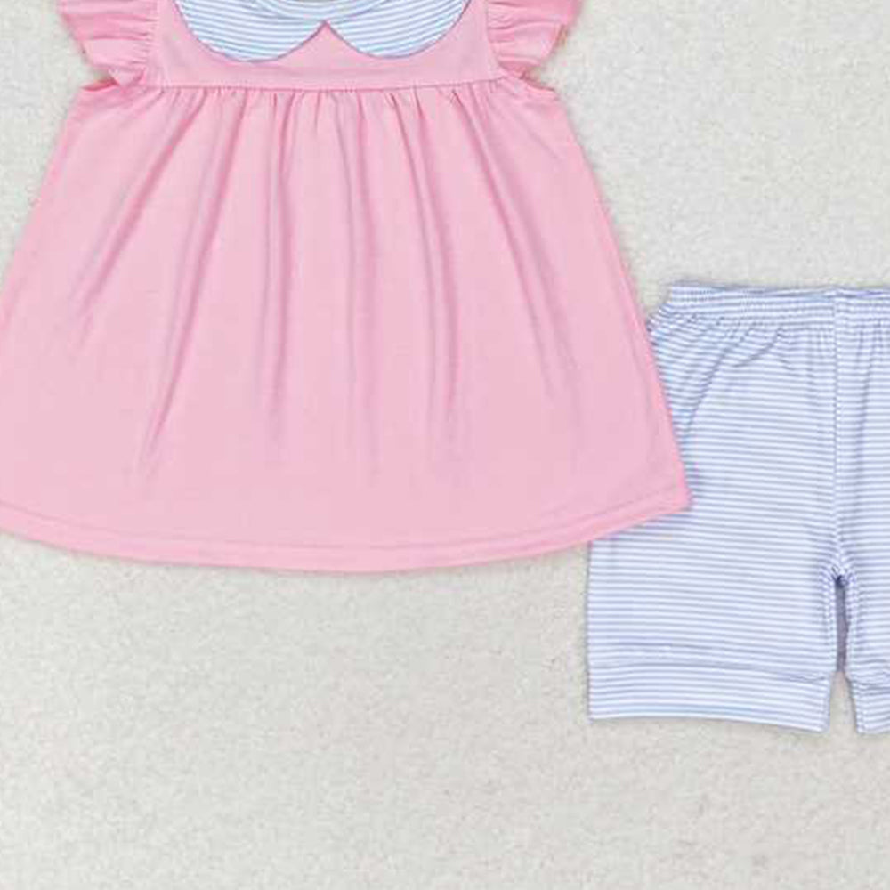 GSSO1064 New Rts No Moq 8-9 Days By Air Arrived it Pink flutter sleeves tunic stripe shorts girls summer outfits