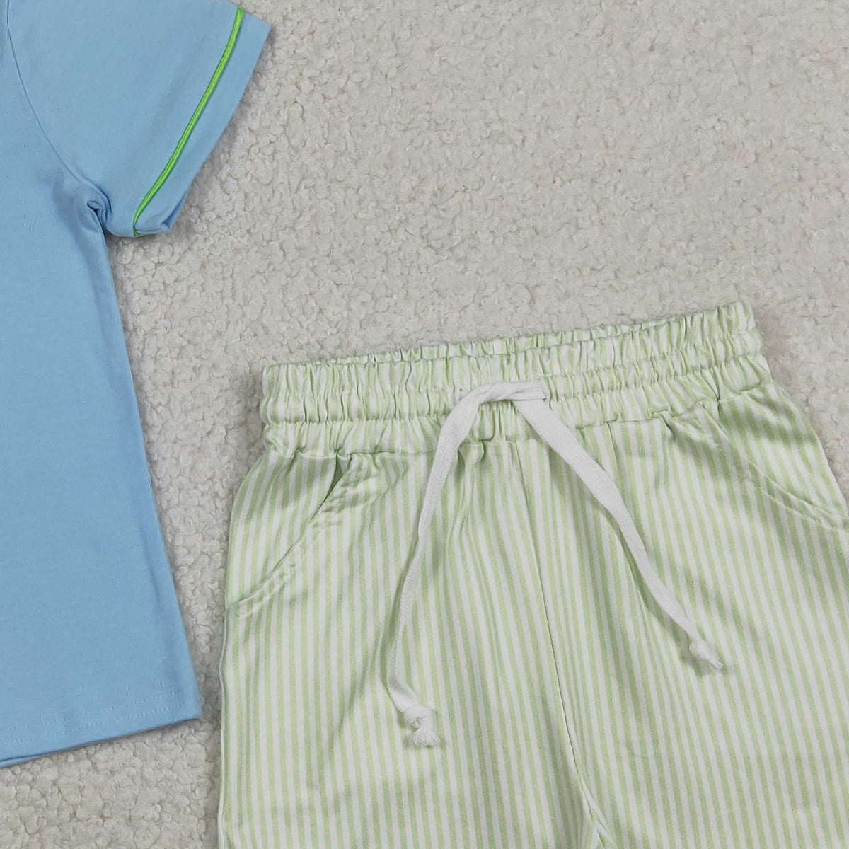 3.27 BSSO1564 RTS NO MOQ (In stock )sky blue rabbit kids boys short sleeve Easter set