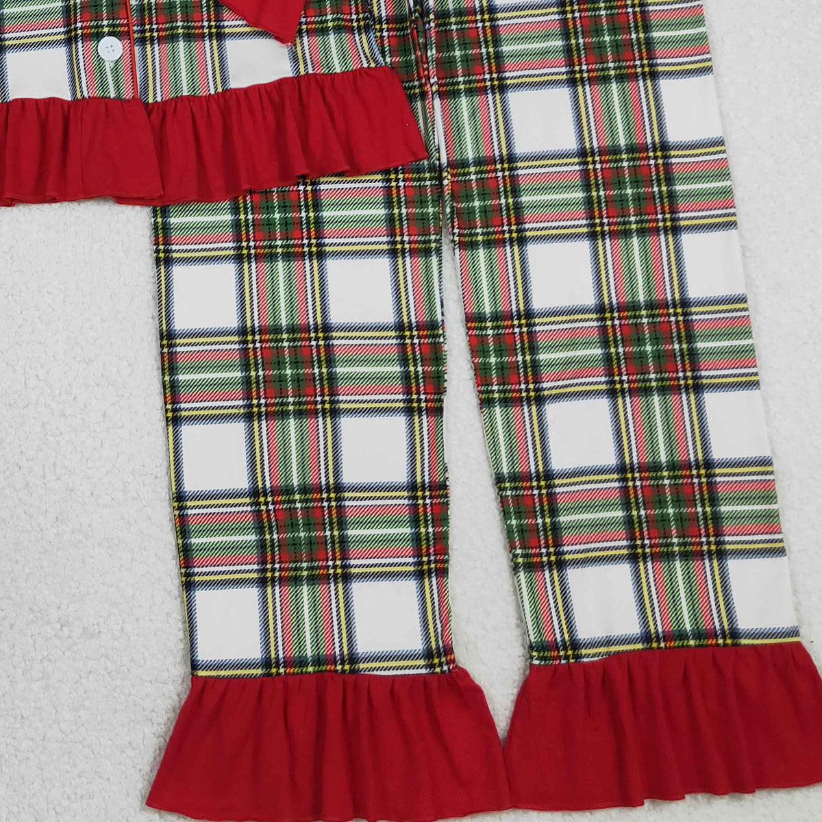 11.13 RTS NO MOQ (In stock)GLP2827 Adult Women Green Red Checked Button Top Ruffle Pant Christmas Pajamas Sets