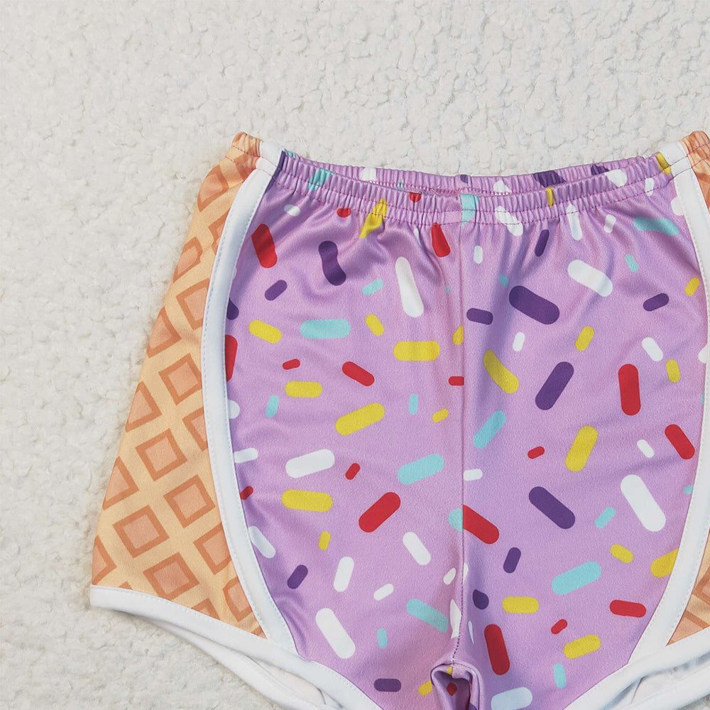 7.15 SS0572RTS NO MOQ Baby Girls Shorts Baby Girls Purple Ice-cream Drip Yoga Shorts Bottoms