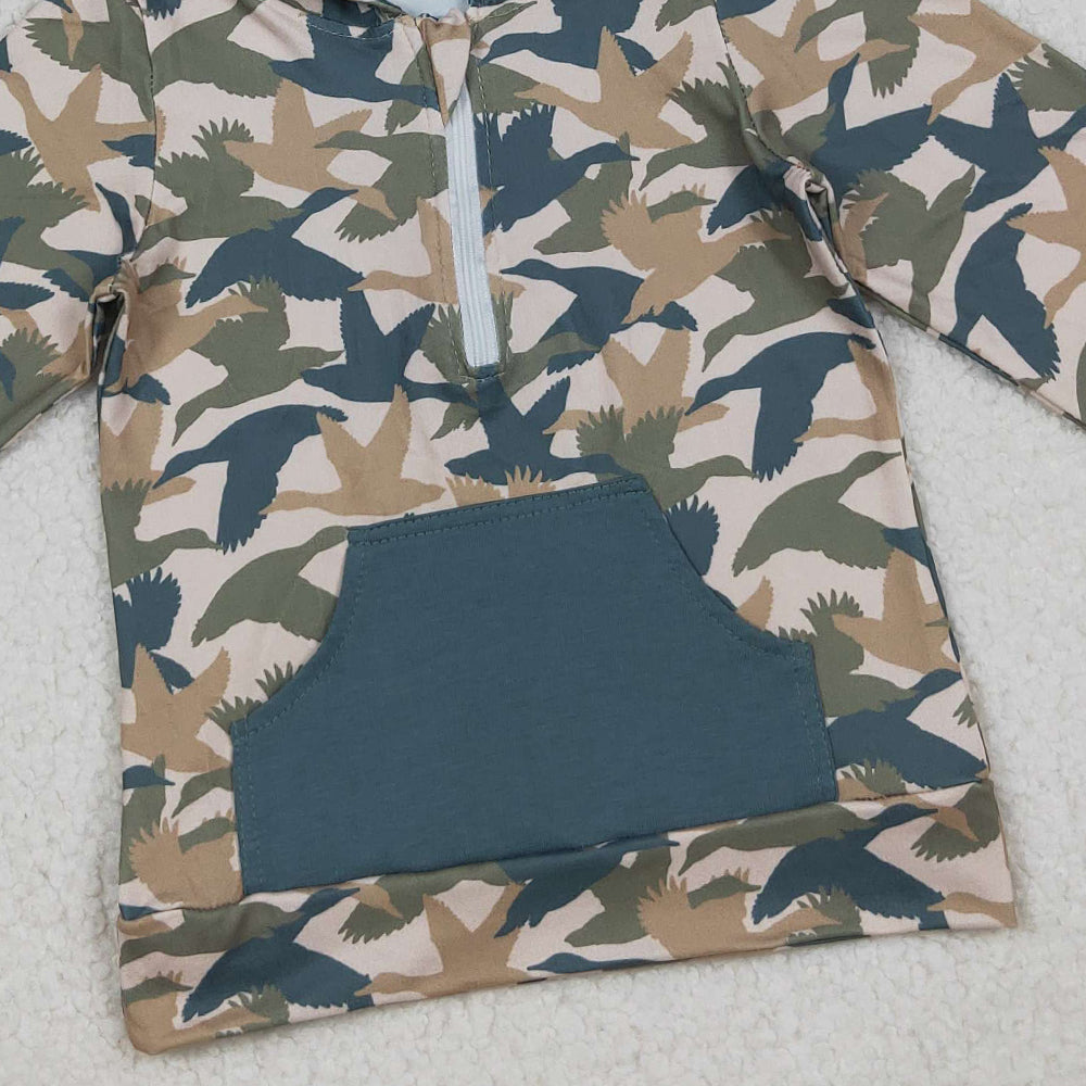 RTS NO MOQ (In stock)BT1301 Baby Boys Long Sleeve Tops Blue Duck Camo Pocket Zipper Southern Hoodies Tops