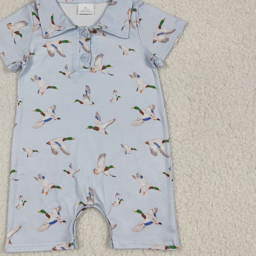 USA Shop (in stock) SR3032 RTS NO MOQ Baby Boys Summer Rompers Baby Boys Mallard Duck In Blue Short Sleeve Romper
