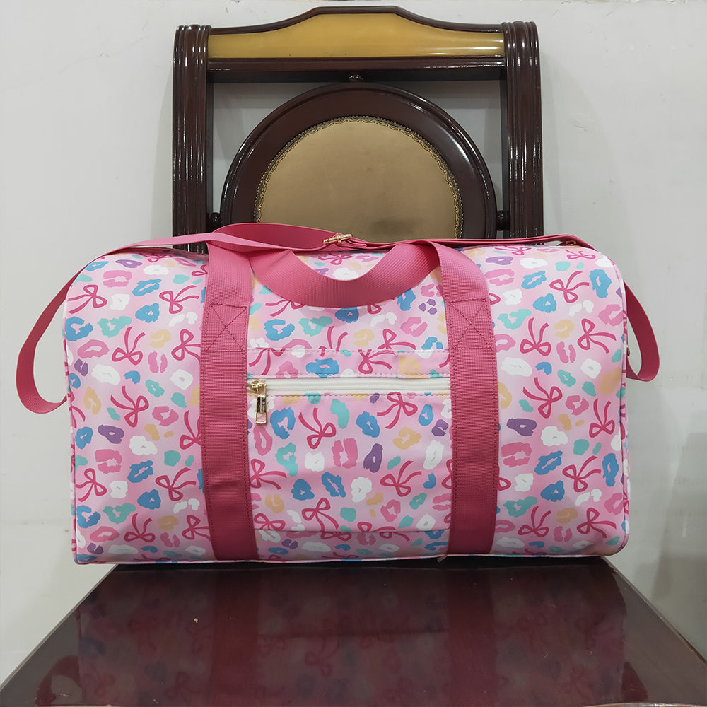 8.22 NO MOQ (In stock)BA0320 Baby Bags Pink Leopard Bows Gym Duffels Weekend Bags