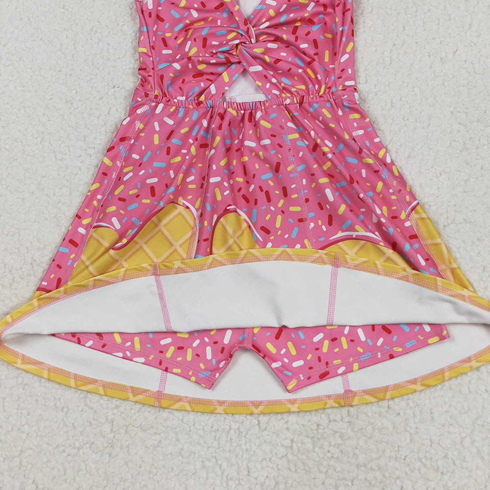 7.05 GSD2417RTS NO MOQ Baby Girls Summer Yoga Dress Baby Girls Pink Ice-cream Drip Yoga Skort Knee Length Dresses