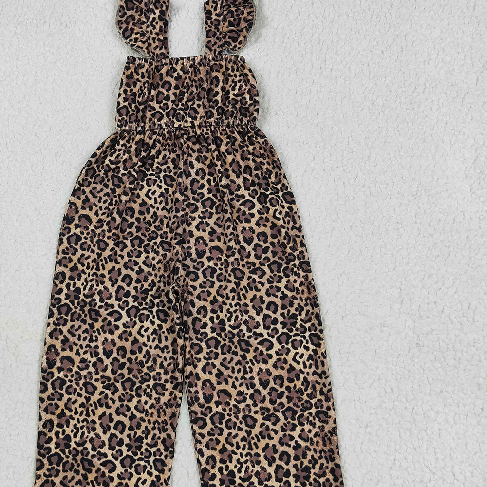8.27 SR3054 RTS NO MOQ Baby Girls Summer Jumpsuits baby girls clothes leopard flying sleeve jumpsuit