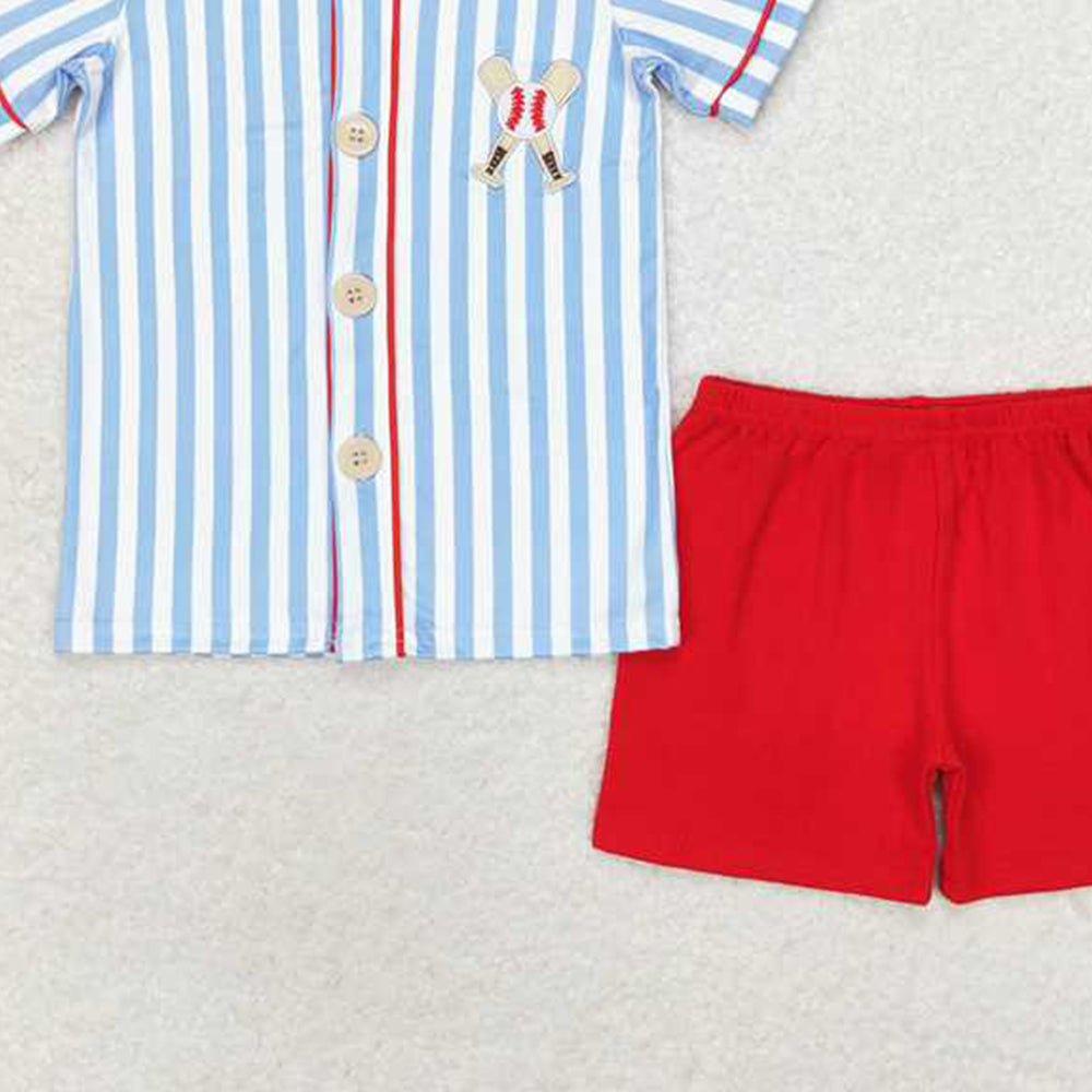 BSSO0800 RTS NO MOQ Short sleeves stripe baseball kids boys clothing set