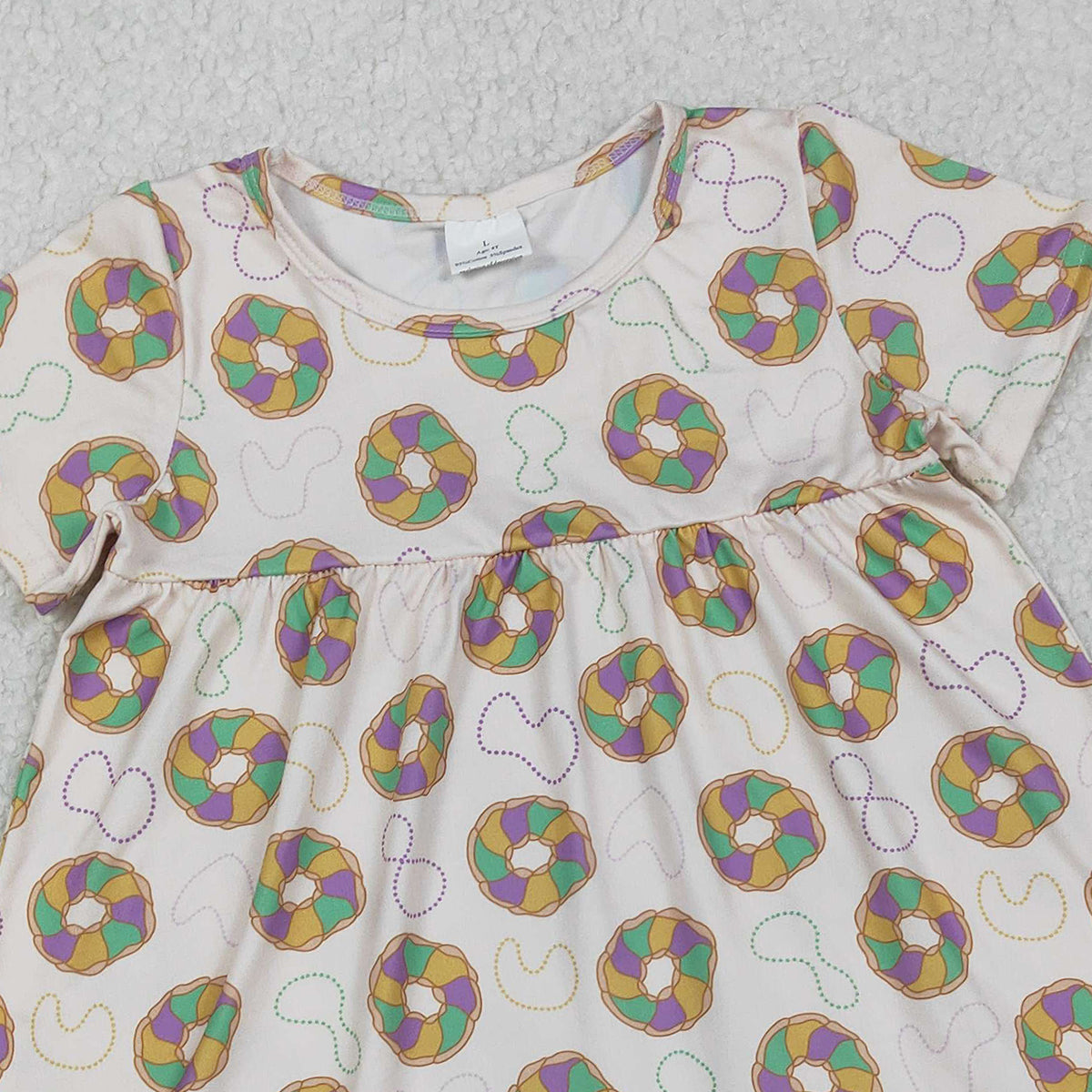 11.5 RTS NO MOQ (In stock)GSD2838 Baby Girls Mardigras Donuts Plaid Ruffle Knee Length Dresses