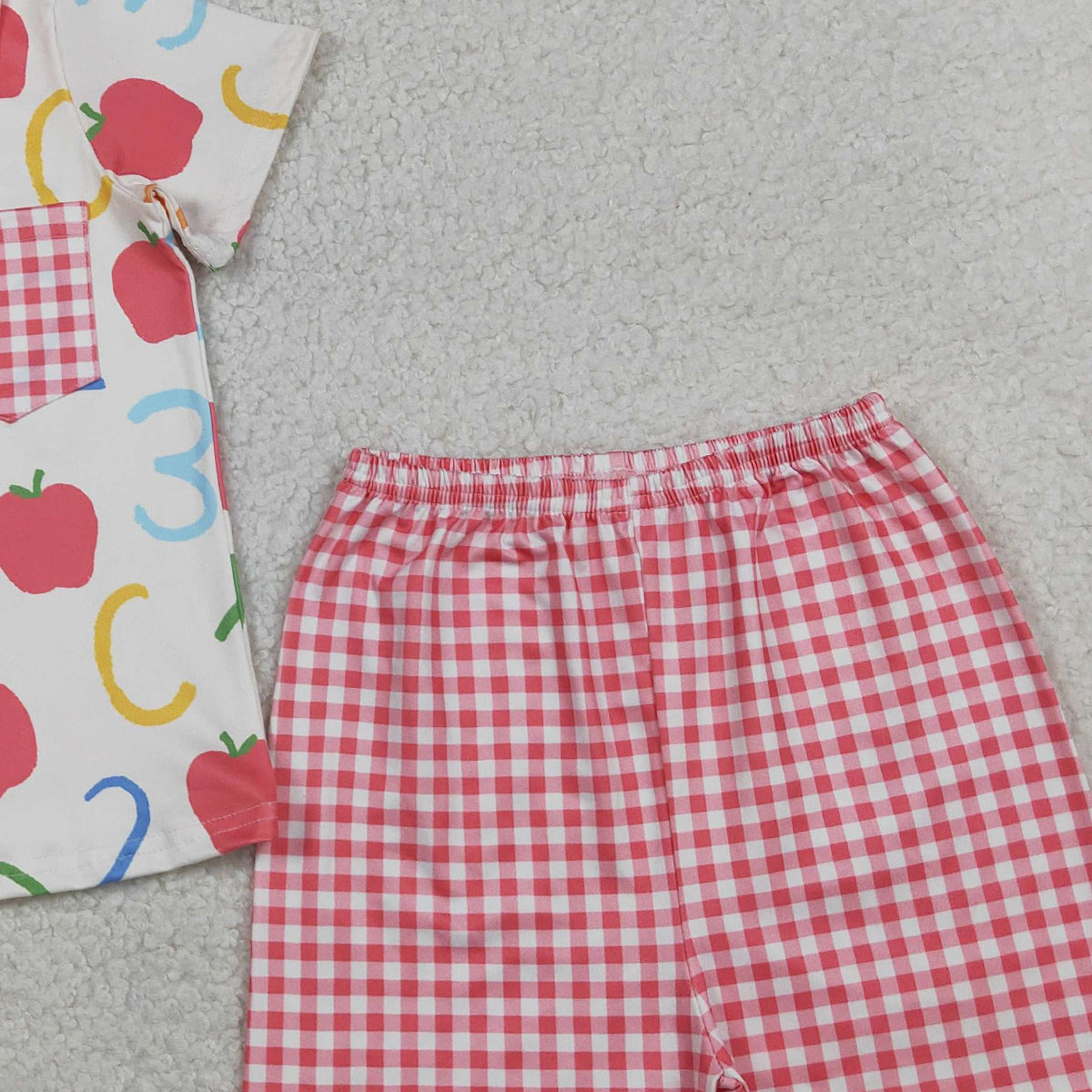 3.28 RTS NO MOQ (In stock)BSSO1913 ABC apple polo shirt plaid shorts boys back to school set