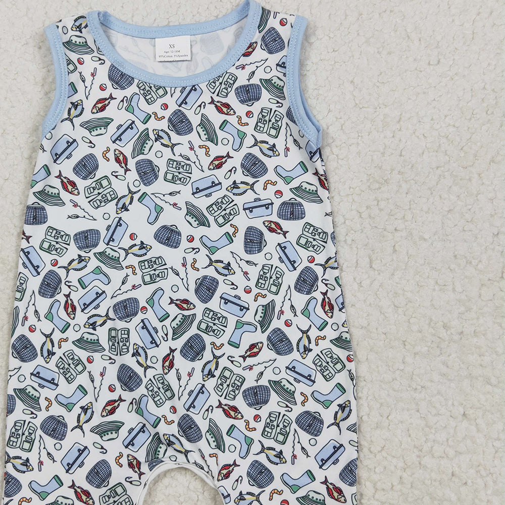 SR2900RTS NO MOQ Baby Boys Summer Rompers Baby Boy Sleeveless Lure Fishing Romper Booties - Lightweight Summer Outfit for Boys