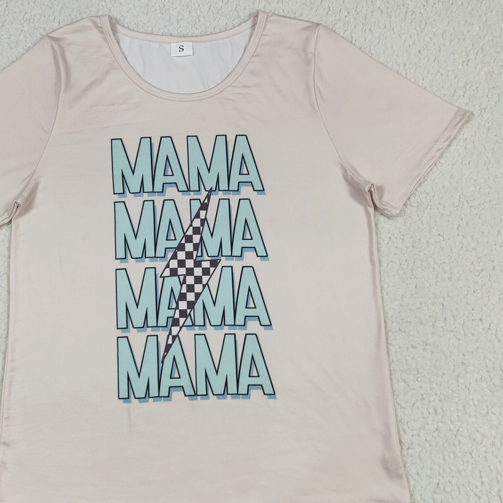 RTS NO MOQ (In stock) GT1019 Adult Women's Summer Tops Adult Women Short Sleeves MAMA Lightning Tee Shirts Tops