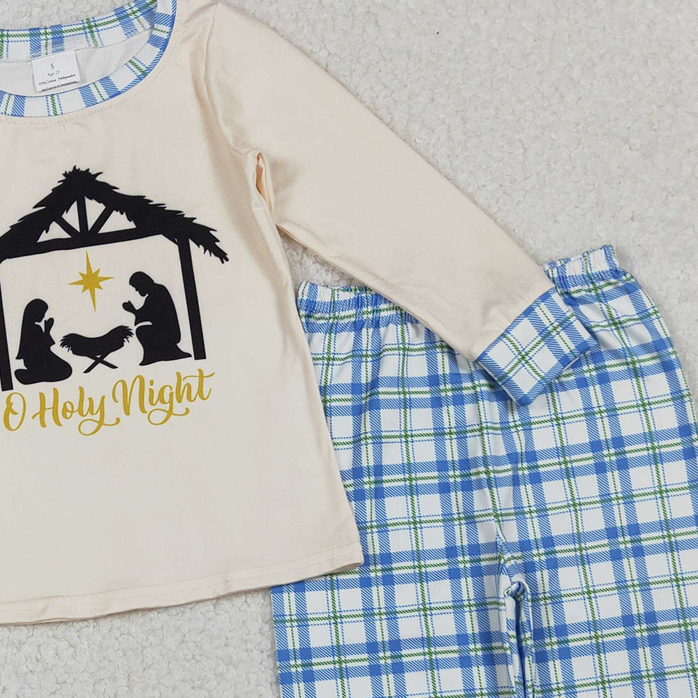 10.10 RTS NO MOQ (In stock)BLP1100 Baby Boys Winter Outfits Baby Boys Jesus Nativity Top Checked Pants Christmas Clothes Sets