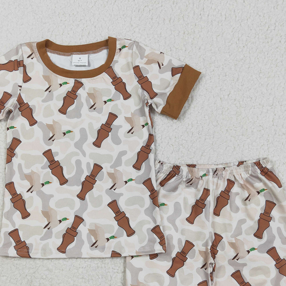 BSSO1324RTS NO MOQ Baby Boys Summer Pajamas Outfits Kids Boys Short Sleeve Pajamas Camouflage Duck Call Print Comfortable Sleepwear for Children