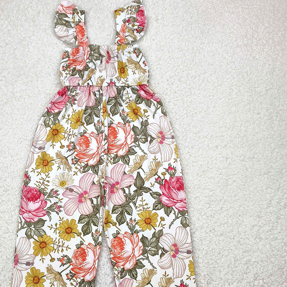 8.27 SR3053RTS NO MOQ Baby Girls Summer Jumpsuits baby girls clothes floral flying sleeve jumpsuit