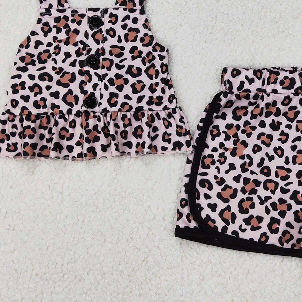 5.19 GSSO2053 RTS NO MOQ Straps leopard peplum shorts girls summer outfits