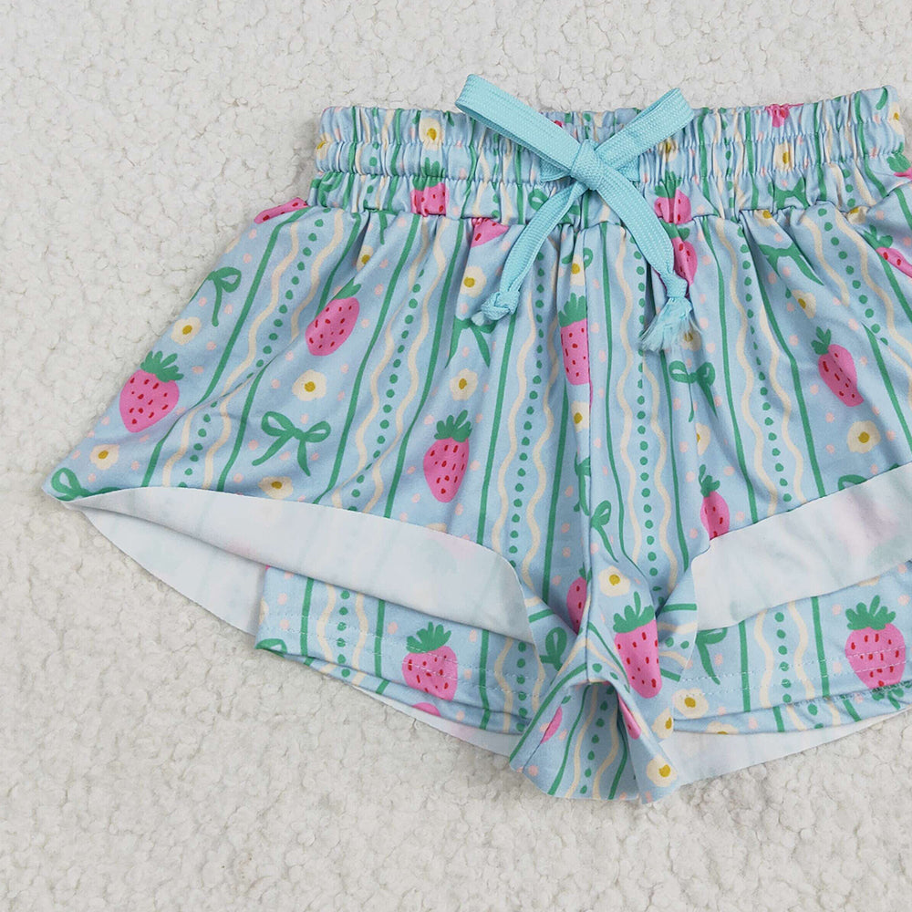 SS0580 RTS NO MOQ Baby Girls Summer Shorts Baby Girls Strawberry Green Bows Summer Shorts Bottoms