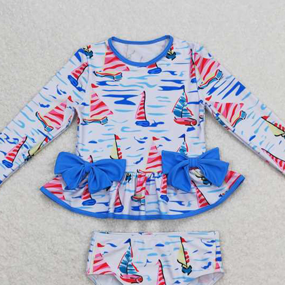 6.07 S0276 New Rts No Moq 8-9 Days By Air Arrived itBlue sailboat long sleeves one pc baby girls swimsuit