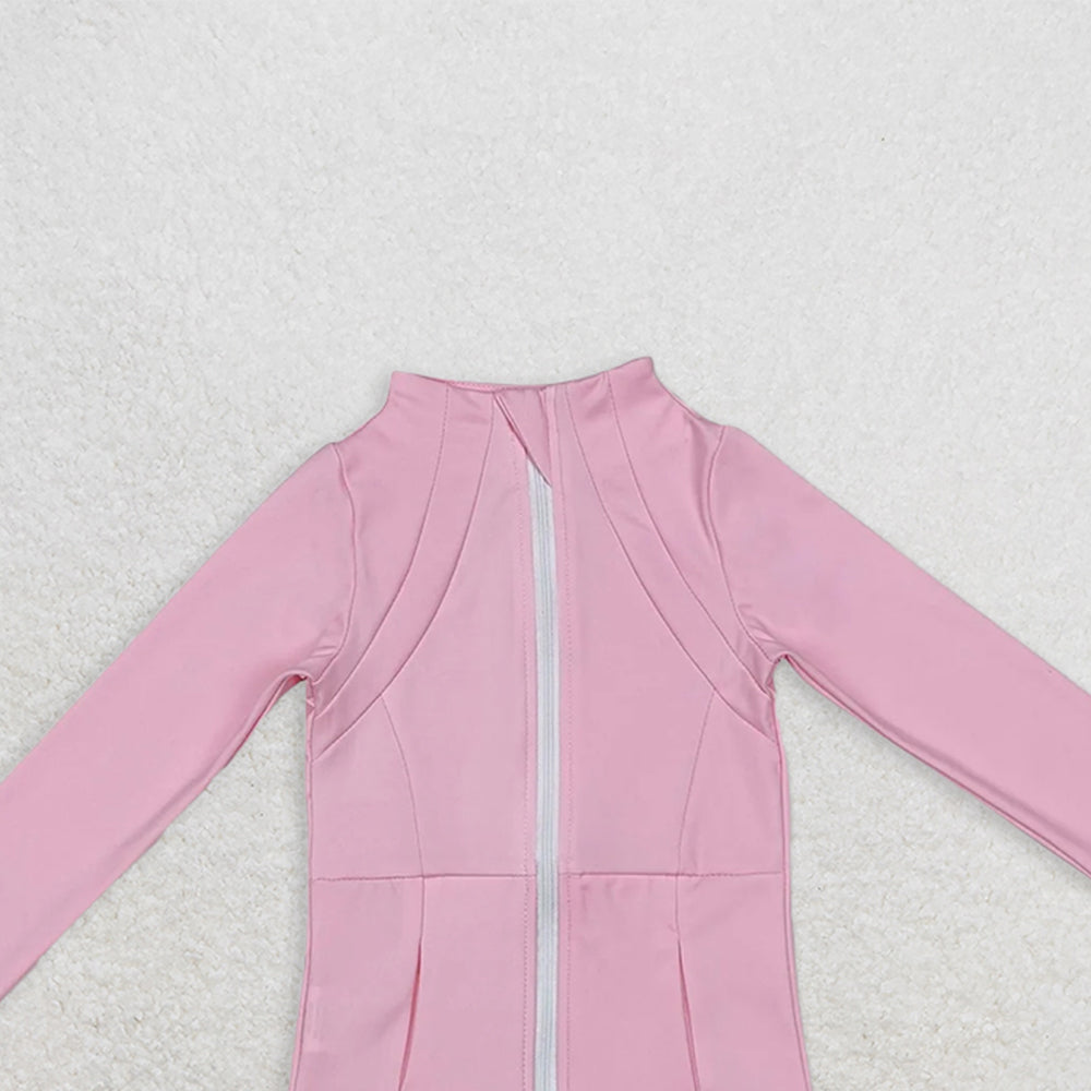 GT0683RTS NO MOQ Baby Girls Summer Yoga Tops Pink long sleeves zipper baby girls yoga shirt