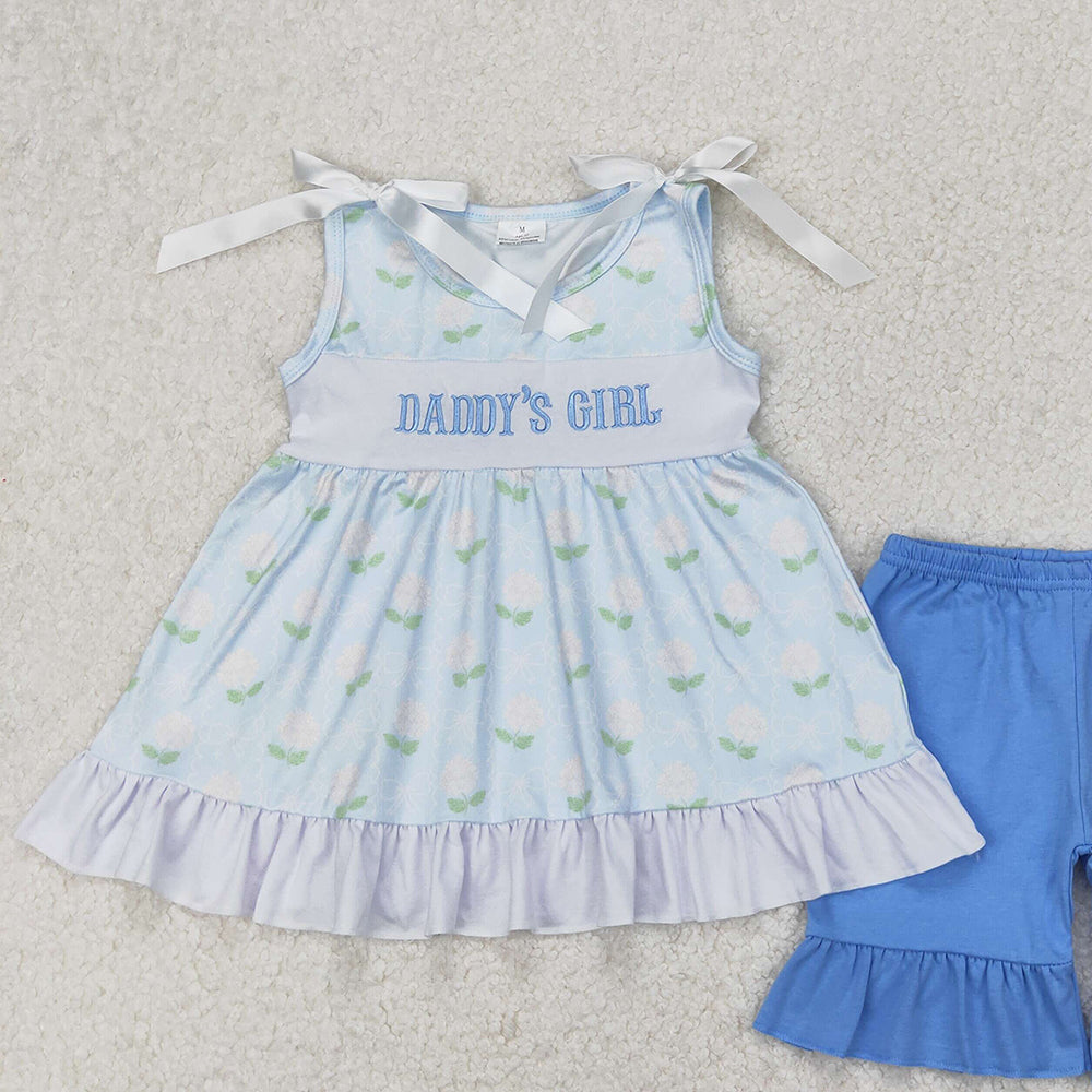 4.17 GSSO2152 RTS NO MOQ Sleeveless daddy's girl floral tunic shorts kids outfits