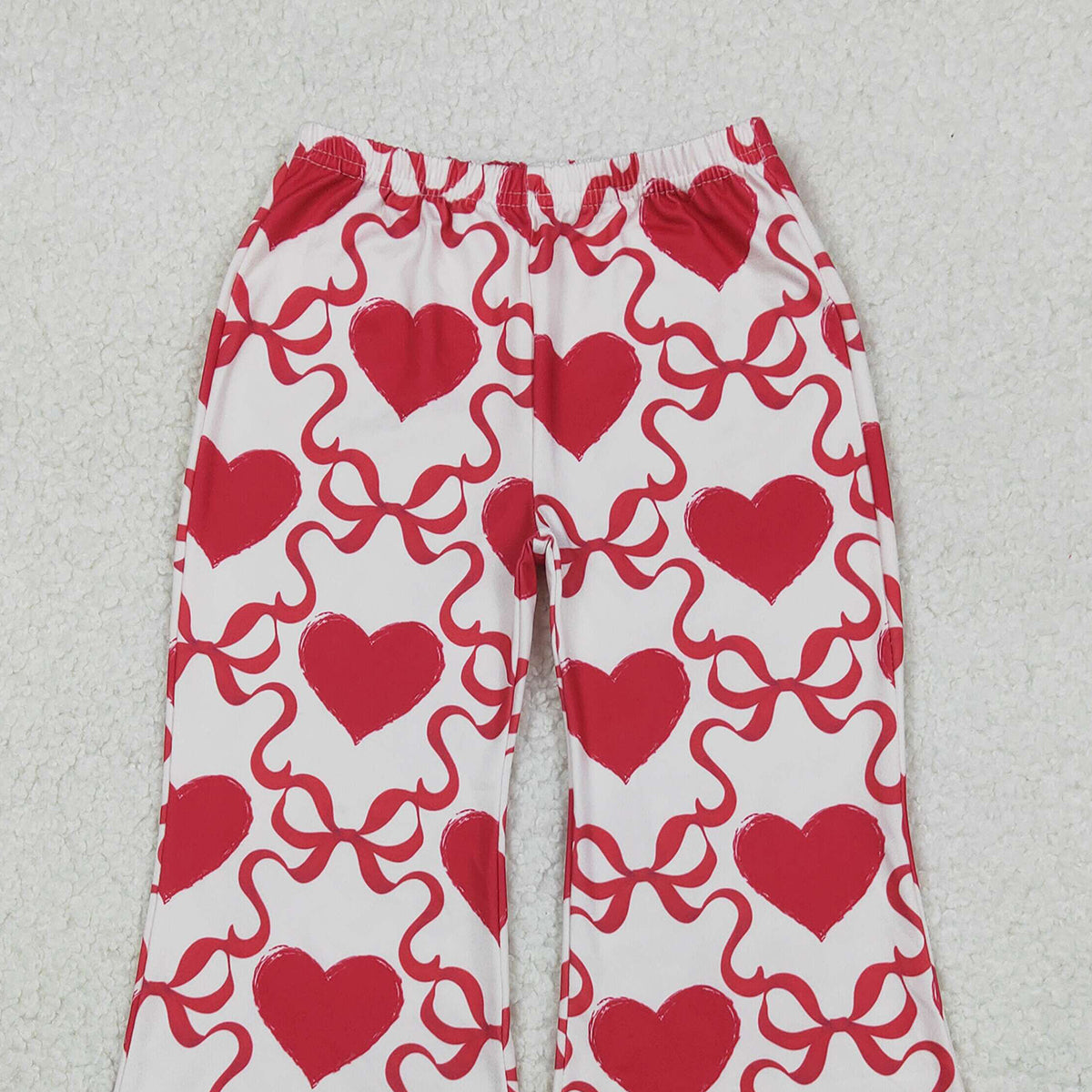 10.21 RTS NO MOQ (In stock)P0895 Baby Girls Red Bows Hearts Checked Valentine Bell Bottom Pants