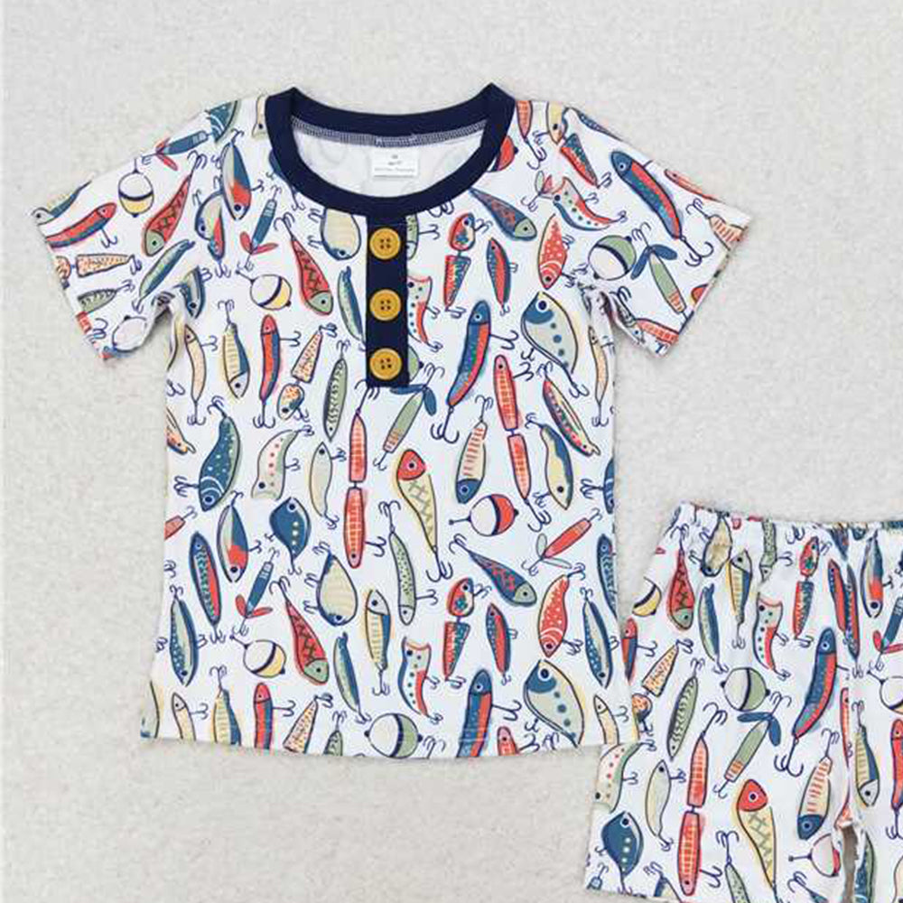 6.11 BSSO0987 RTS NO MOQ Baby Boys Summer Boys Outfits Short sleeves fishing print kids boys summer pajamas