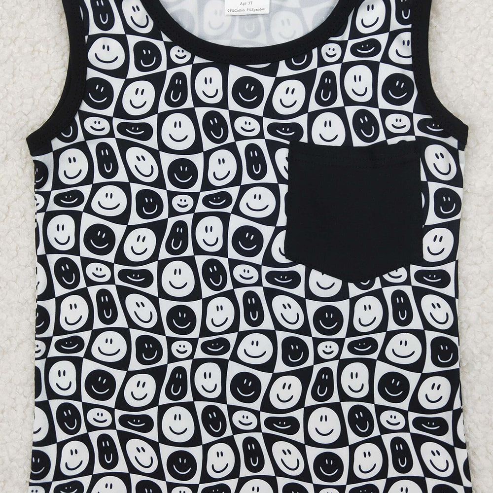 6.10 BT1192 RTS NO MOQ Baby Boys Summer Tops Black sleeveless plaid smile kids boys summer shirt