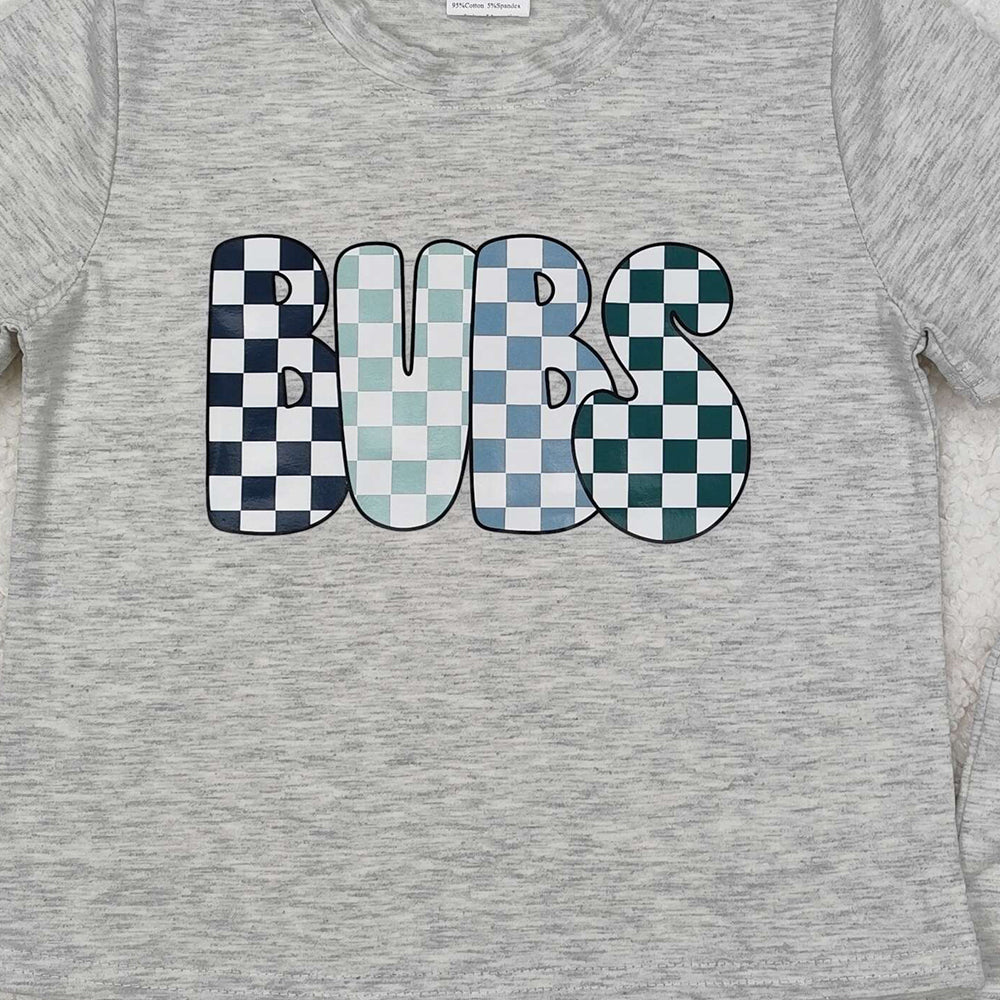USA Shop (in stock) BSSO1304 Kids Boys Grey Plaid Short Sleeve Clothing Bubs Patterned Outfit for Children
