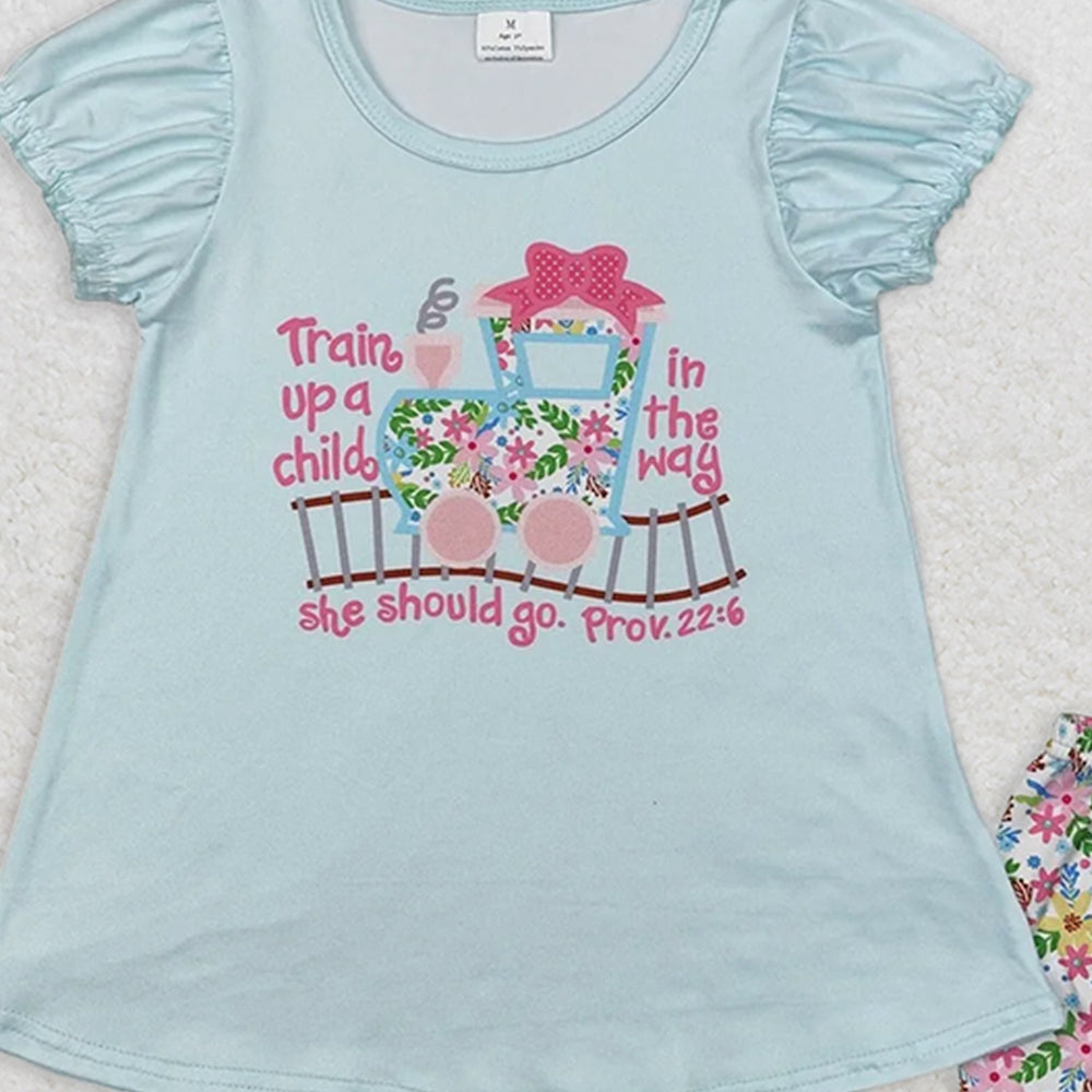 GSSO1643 RTS NO MOQ Baby Girls Summer Outfits Short sleeves floral train top ruffle shorts girls clothes