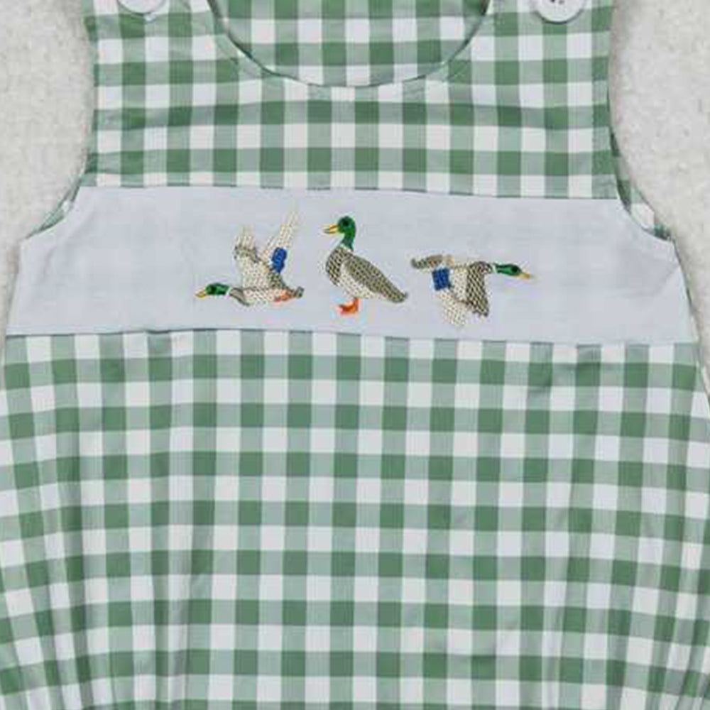 5.16 SR1066 RTS NO MOQ Green plaid sleeveless duck baby boys summer romper