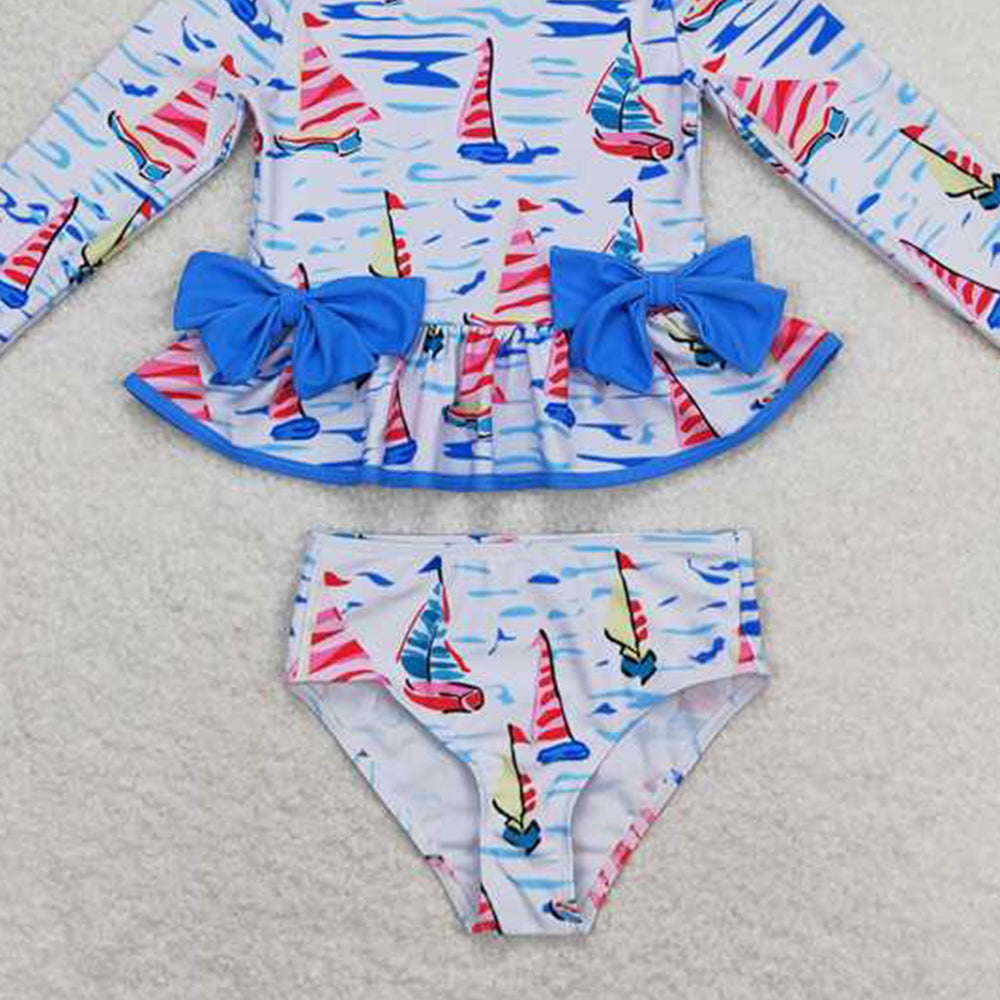 6.07 S0276 New Rts No Moq 8-9 Days By Air Arrived itBlue sailboat long sleeves one pc baby girls swimsuit