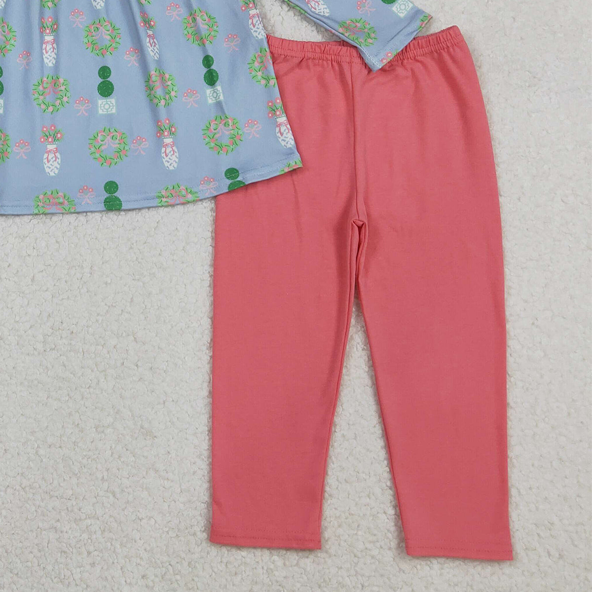10.14 RTS NO MOQ (In stock)GLP2868 Baby Girls Bows Flowers Tunic Leggings Pant Christmas Clothes Sets