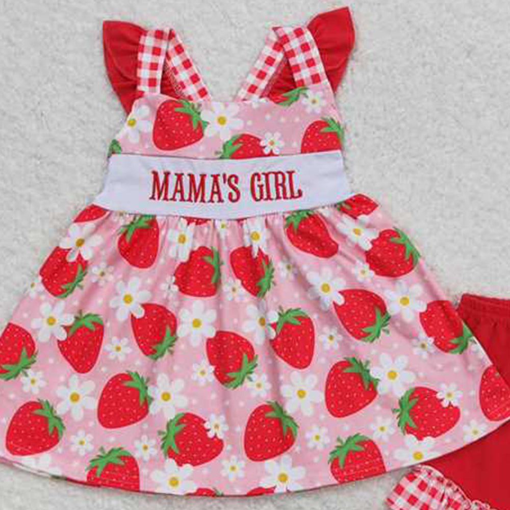 4.07 GSSO0835 RTS NO MOQ Baby Girls Summer Outfits Mama's girl strawberry floral tunic shorts girls clothing