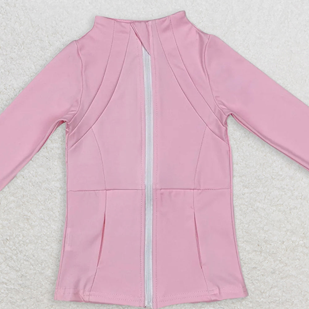 GT0683RTS NO MOQ Baby Girls Summer Yoga Tops Pink long sleeves zipper baby girls yoga shirt