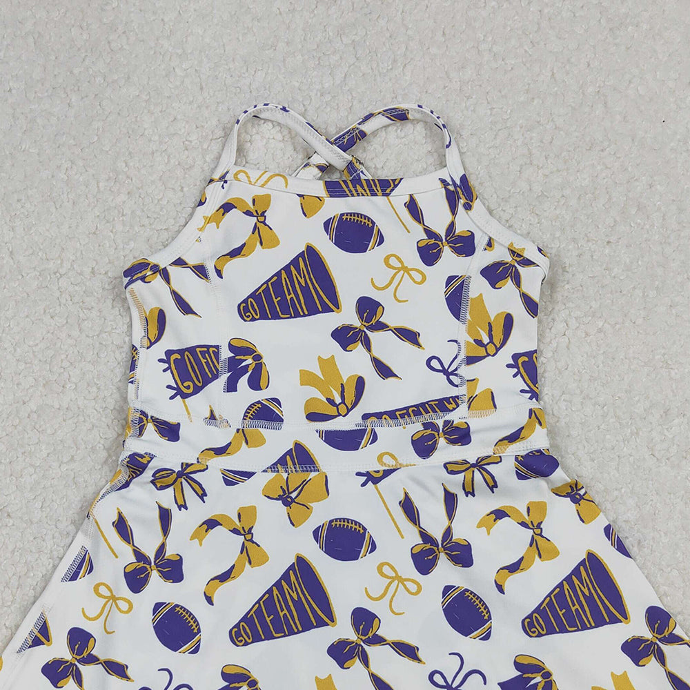 10.10 RTS NO MOQ (In stock)GSD2781 Baby Girls Summer Dress Baby Girls Strap Go Team Bows Plaid Shorts Yoga Active Knee Length Dresses