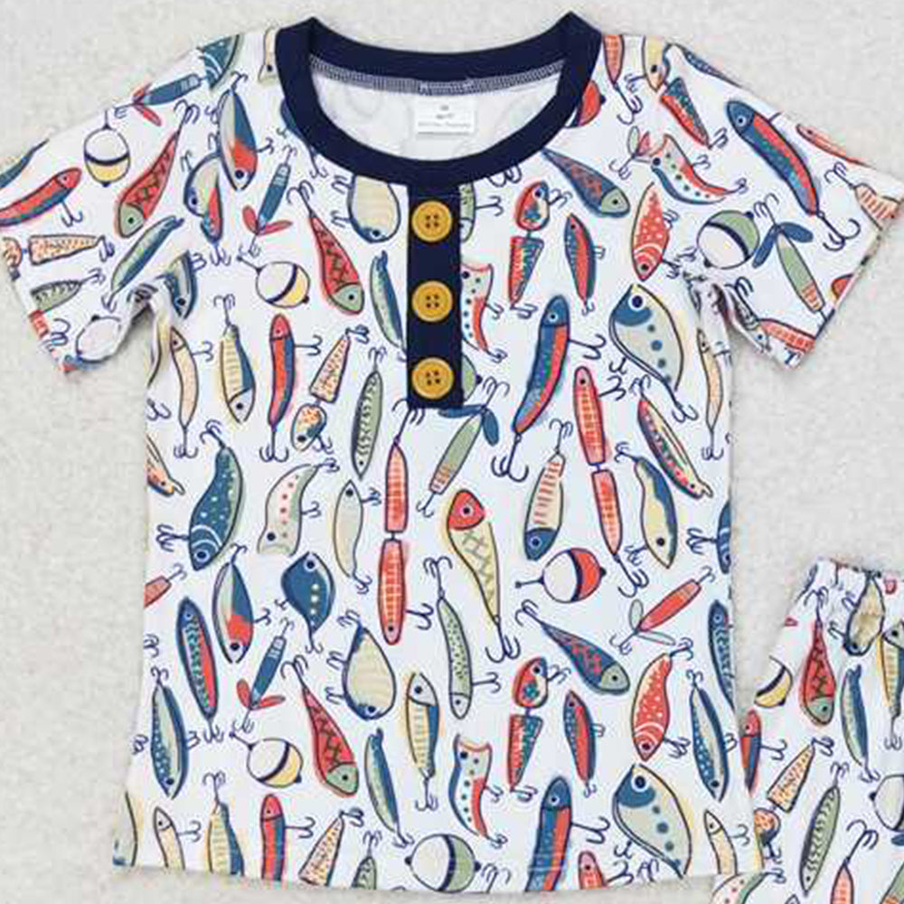 6.11 BSSO0987 RTS NO MOQ Baby Boys Summer Boys Outfits Short sleeves fishing print kids boys summer pajamas