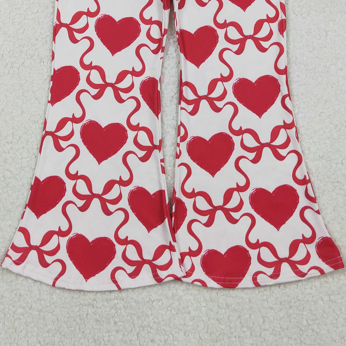 10.21 RTS NO MOQ (In stock)P0895 Baby Girls Red Bows Hearts Checked Valentine Bell Bottom Pants